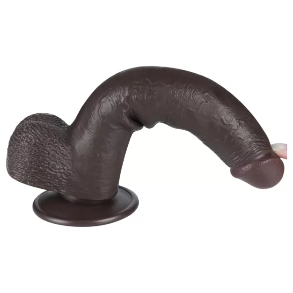 Lovetoy Sliding-Skin - dvigubas dildo su siurbtuku - 20,8 cm - rudas