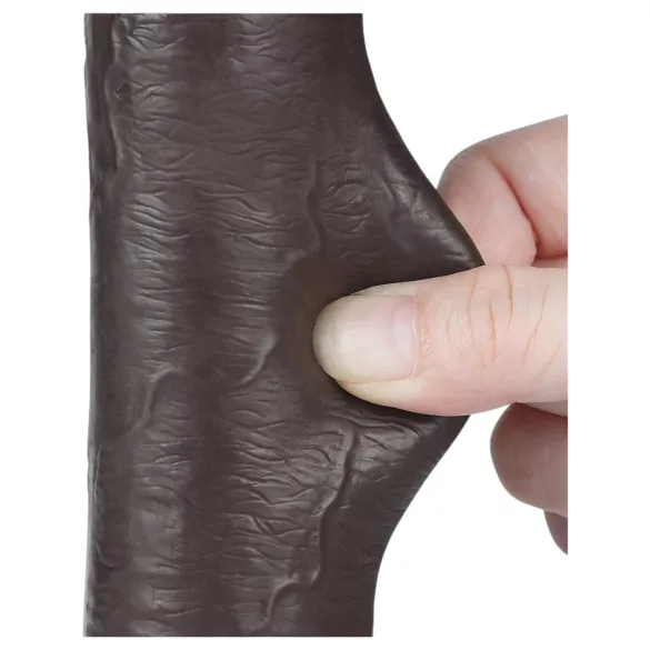 Lovetoy Sliding-Skin - dvigubas dildo su siurbtuku - 20,8 cm - rudas