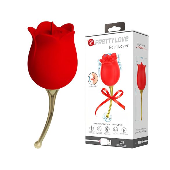 Pretty Love Rose Lover - 2in1 liežuvėlio klitorio vibratorius (raudonas)