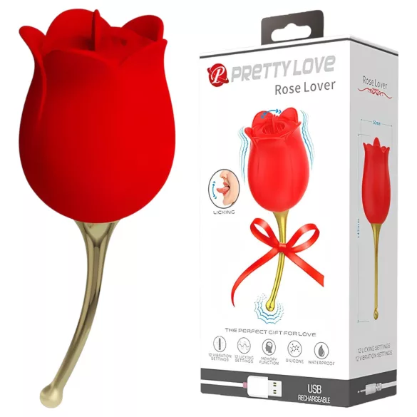Pretty Love Rose Lover - klitorinis vibratorius su liežuvėliu 2in1 - raudonas