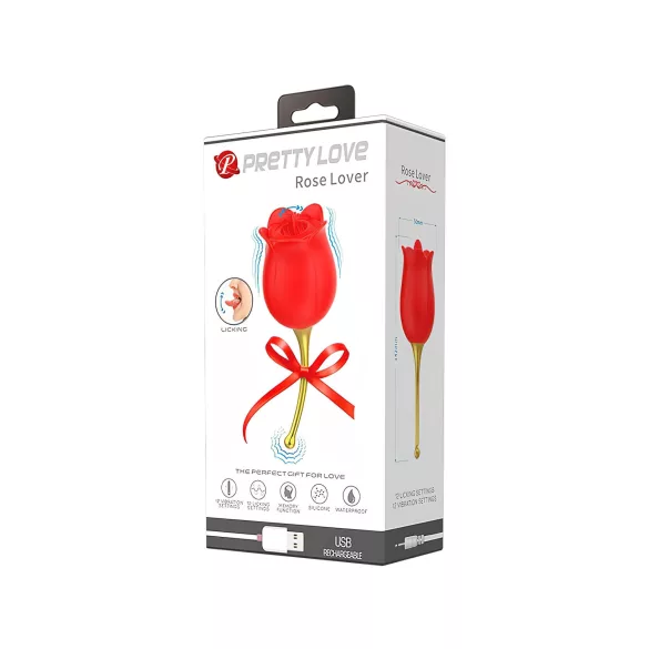 Pretty Love Rose Lover - klitorinis vibratorius su liežuvėliu 2in1 - raudonas