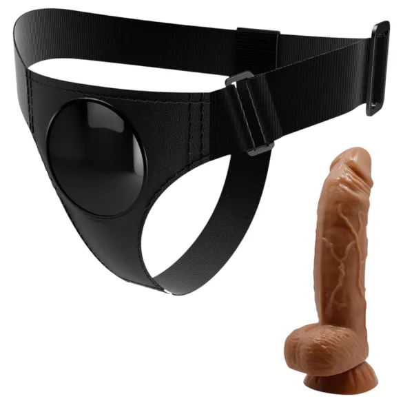 Pretty Love Harness - strap-on diržas su dildo - 17 cm - juodas