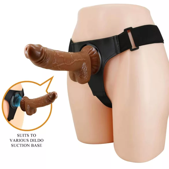 Pretty Love Harness - strap-on diržas su dildo - 17 cm - juodas