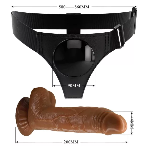 Pretty Love Harness - strap-on diržas su dildo - 17 cm - juodas