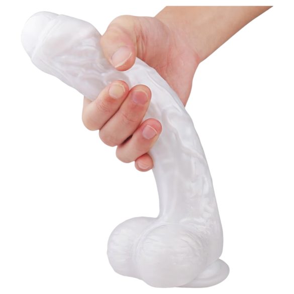 Sex HD Martin - baltoji natūrali dildo su siurbtuku, sėklidžių forma