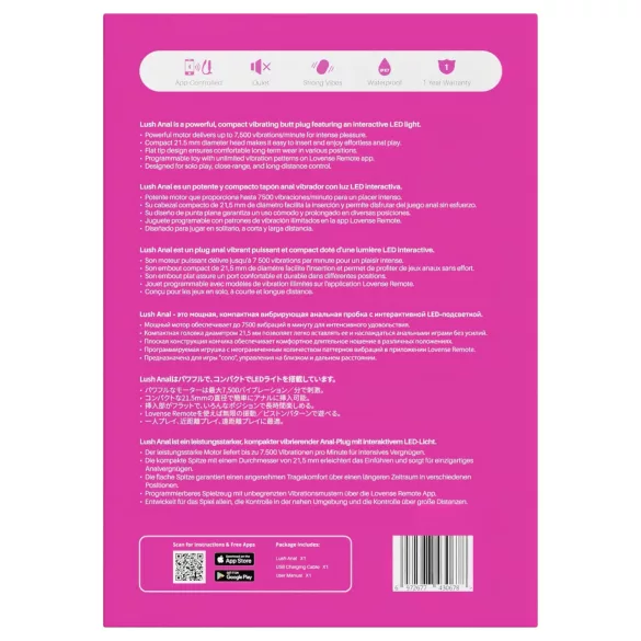 Lovense Lush Anal - programėle valdomas analinis vibratorius su LED - rožinis