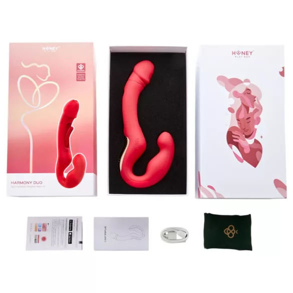 Honey Play Box Harmony Duo - programėle valdoma prisegama vibracija su liežuvėliu (raudona)