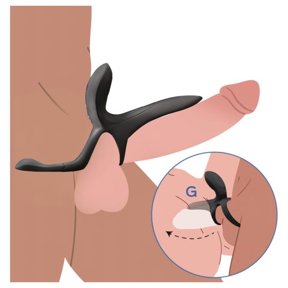 Honey Play Box Pleasure Pivot - vibruojantis penio ir sėklidžių žiedas - juodas