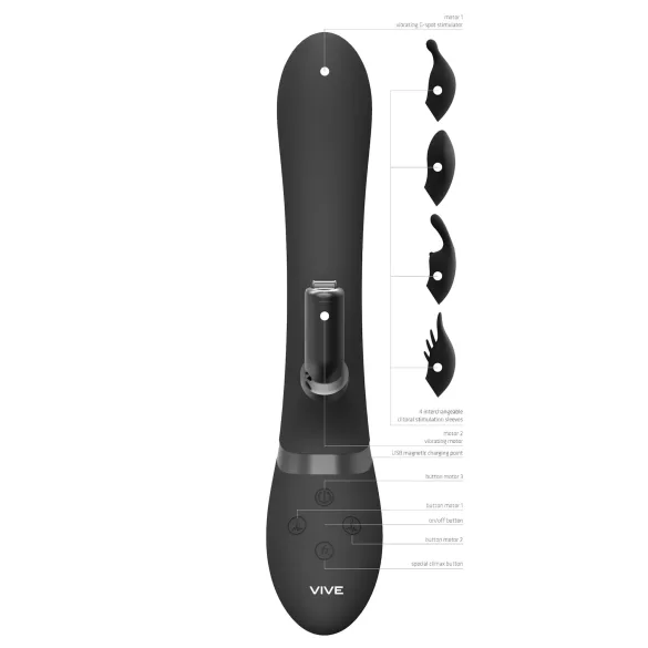 Vive Chou - vibratorius su klitorio rankenėle 4in1 - juodas