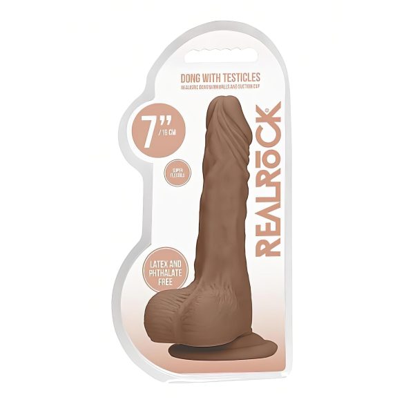 RealRock Dong 7 - tikroviškas dildas su sėklidėmis 17cm - tamsi kūno spalva