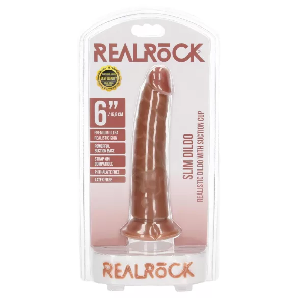 RealRock Slim - realistiškas dildo 15,5 cm - tamsi kūno spalva