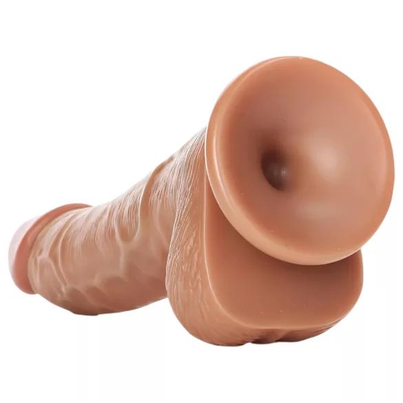 RealRock - dildo su sėklidėmis ir siurbtuku - 15,5 cm - tamsi natūrali spalva