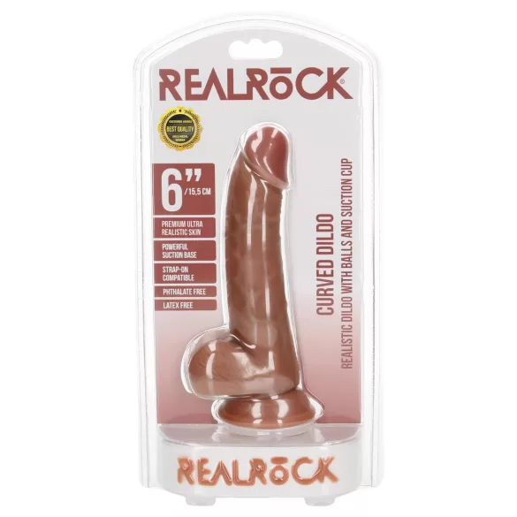 RealRock - dildo su sėklidėmis ir siurbtuku - 15,5 cm - tamsi natūrali spalva