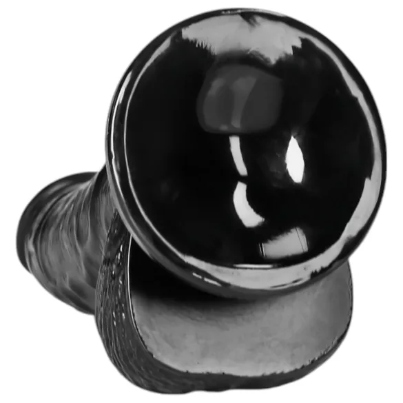 RealRock - dildo su sėklidėmis ir čiulpuku - 15,5 cm (juodas)