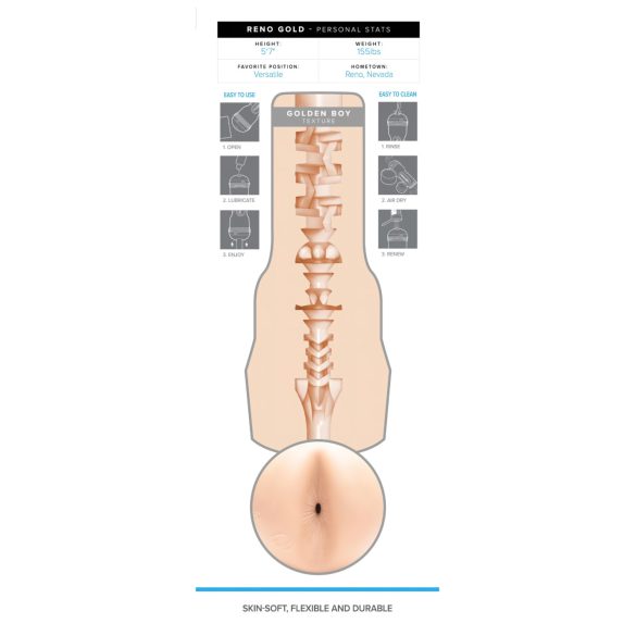 Fleshjack Reno Gold - vyro imitacijos analinis masturbatorius - kūno spalvos