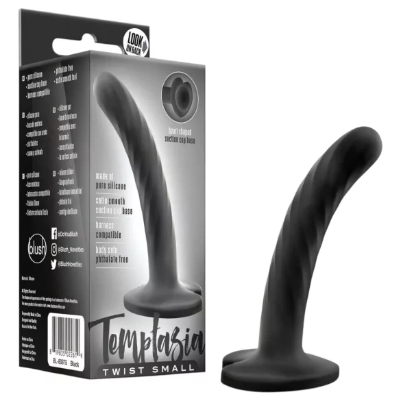 Temptasia Twist Small - juodas, su siurbtuku, susuktos formos dildo