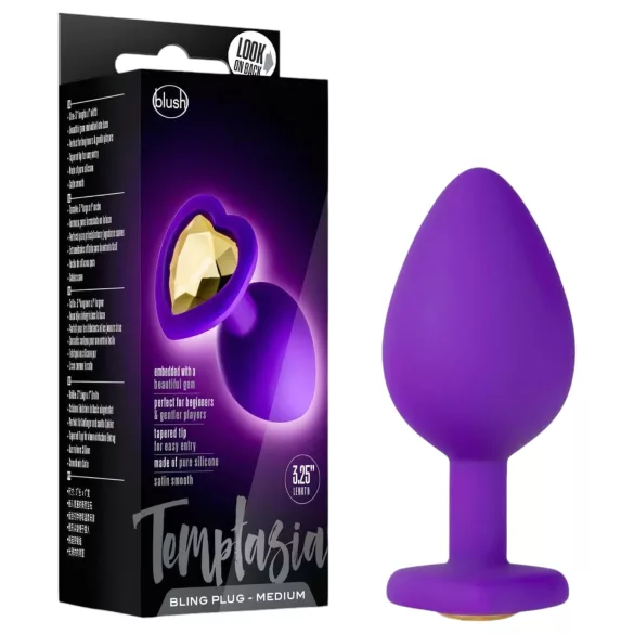Temptasia M - analinis dildo su širdelės formos akmeniu - vidutinio dydžio