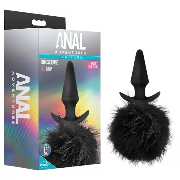 Anal Adventures Platinum - analinis kaištis su triušio uodega - juodas