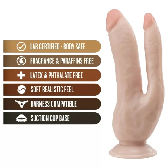 Dr. Skin 8 - dvigubas dildo su siurbtuku - kūno spalvos
