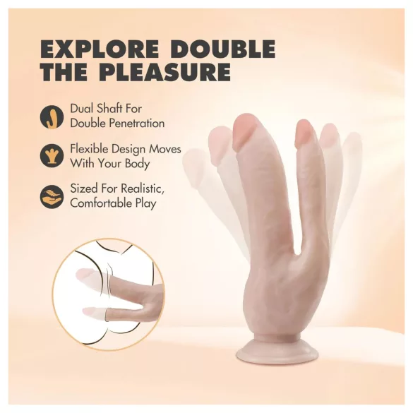 Dr. Skin 8 - dvigubas dildo su siurbtuku - kūno spalvos