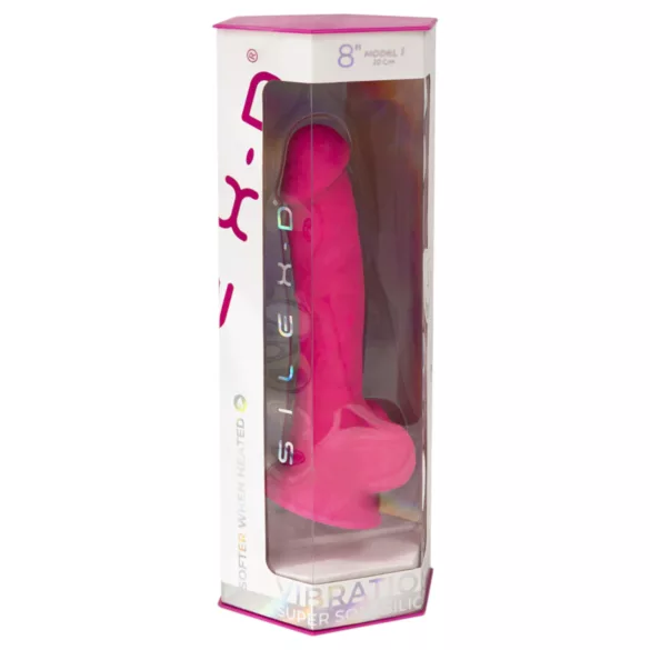 Silexd - vibruojantis dildo su siurbtuku ir sėklidėmis - rožinis - su pultu