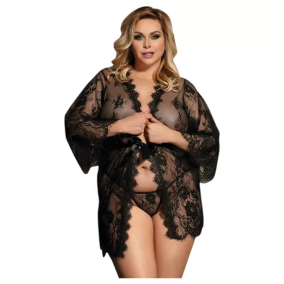 Subblime Queen Plus - moteriškas chalatas su nėriniais - juodas (XL-2XL)