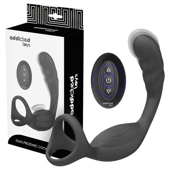 Addicted Toys - analinis vibratorius su penio ir sėklidžių žiedu - juodas