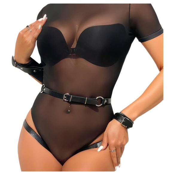 Adalet Jimena - veganiška odinė BDSM petneša su antrankiais - juoda