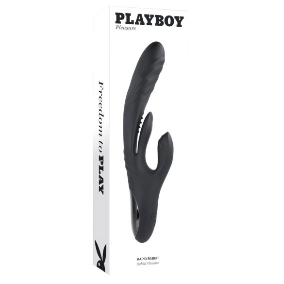 Playboy Rapid Rabbit - triušio tipo vibratorius moterims - juodas, įkraunamas
