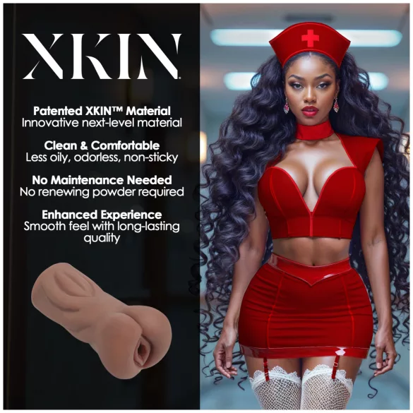 XKIN Naughty Nurse Riley - realistiška dirbtinė vagina masturbatorius (tamsi natūrali spalva)