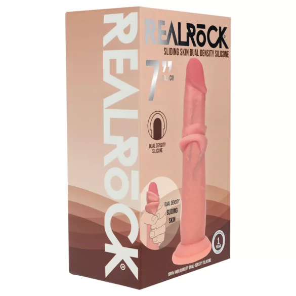 RealRock - dvigubo tankio realistiškas dildo (kūno spalvos) - 18,5 cm