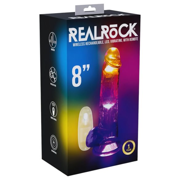 REALROCK - vibruojantis falo imitatorius su sėklidėmis - šviečiantis 20 cm