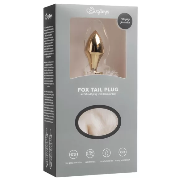 Easytoys Fox NO13 - metalinis analinis kaištis su lapės uodega - auksinis/baltas