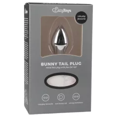   Easytoys Bunny NO1 - analinis kaištis su uodegėle - metalinis, sidabrinis/baltas