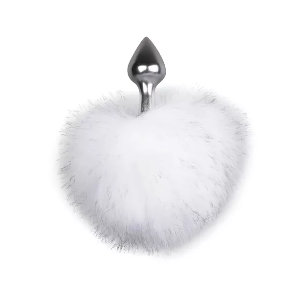 Easytoys Bunny NO1 - analinis kaištis su uodegėle - metalinis, sidabrinis/baltas