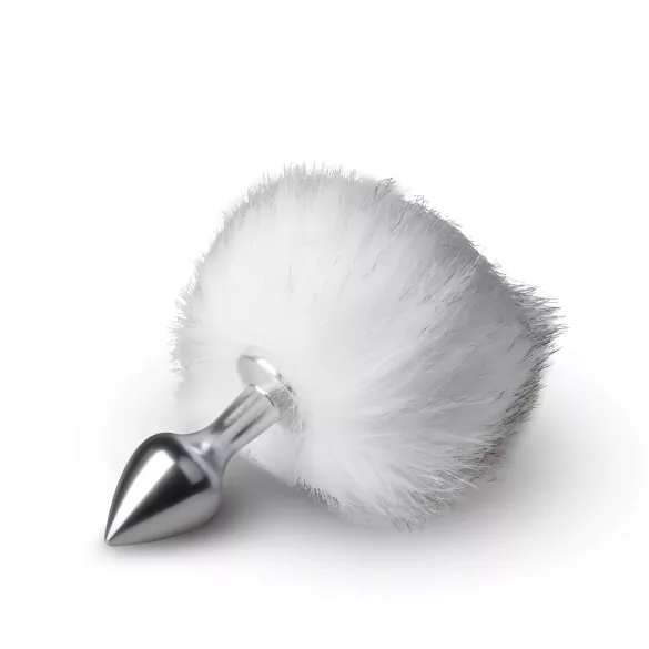 Easytoys Bunny NO1 - analinis kaištis su uodegėle - metalinis, sidabrinis/baltas