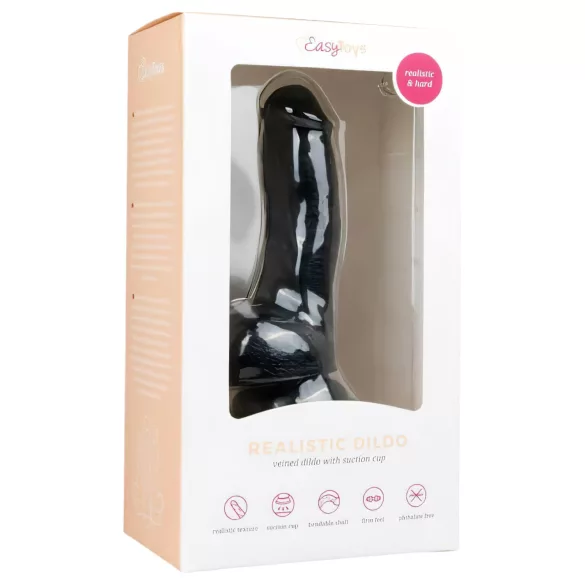 Easytoys - dildo su sėklidėmis ir siurbtuku - juodas 15 cm