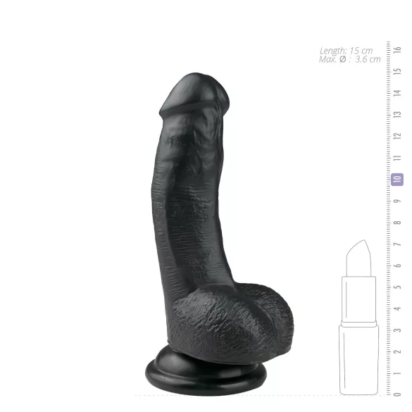 Easytoys - dildo su sėklidėmis ir siurbtuku - juodas 15 cm