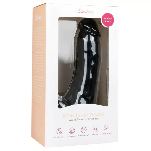 Easytoys - dildo su siurbtuku ir sėklidėmis - 20 cm - juodas