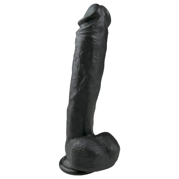 Easytoys - Juodasis didelis dildo su siurbtuku ir sėklidėmis (26,5cm)
