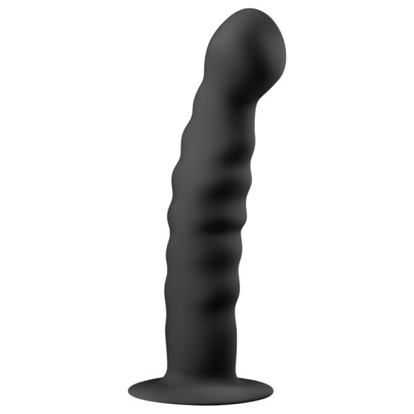 Easytoys Ribbed - juodasis analinis dildo su siurbtuku (14cm)
