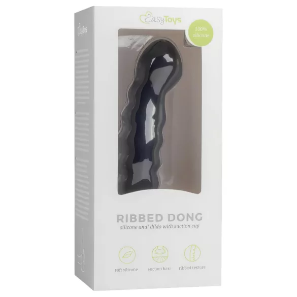 Easytoys Ribbed - analinis dildo su siurbtuku - 14cm - juodas