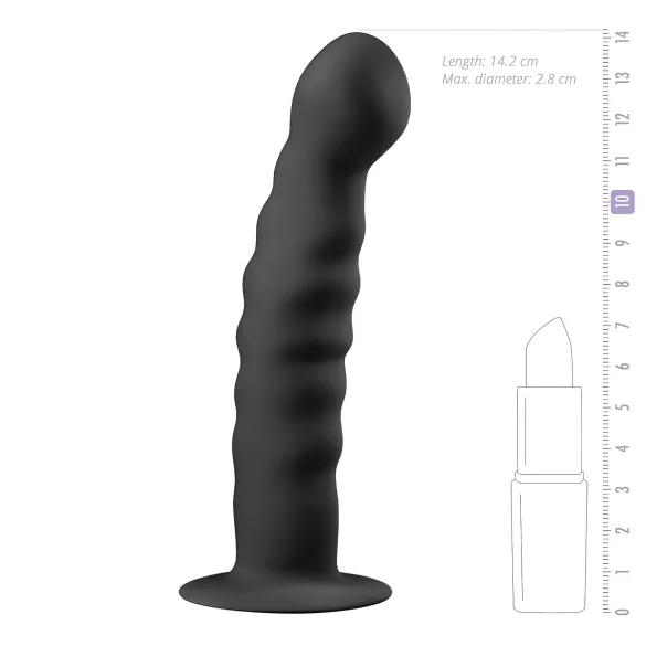 Easytoys Ribbed - analinis dildo su siurbtuku - 14cm - juodas