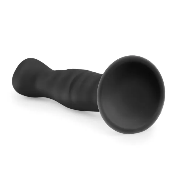 Easytoys Ribbed - analinis dildo su siurbtuku - 14cm - juodas