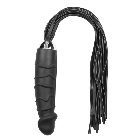 Easytoys Flogger - botagė ir silikoninis dildo viename (juodas)