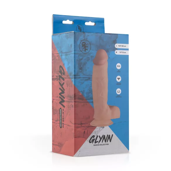 Real Fantasy Glynn - tikroviškas dildo su sėklidėmis - 25 cm natūralios spalvos
