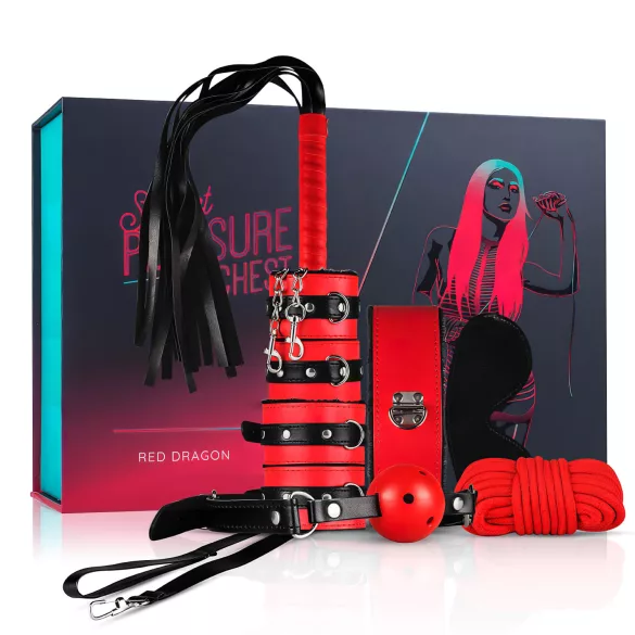 Secret Pleasure Chest - pažengusių BDSM rinkinys - 10 dalių - raudonas