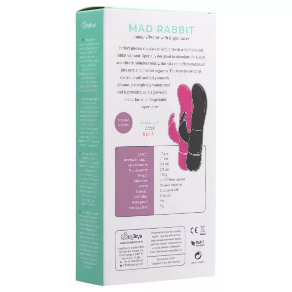 Easytoys Mad Rabbit - vibratorius su kiškio auselėmis klitoriui - rožinis
