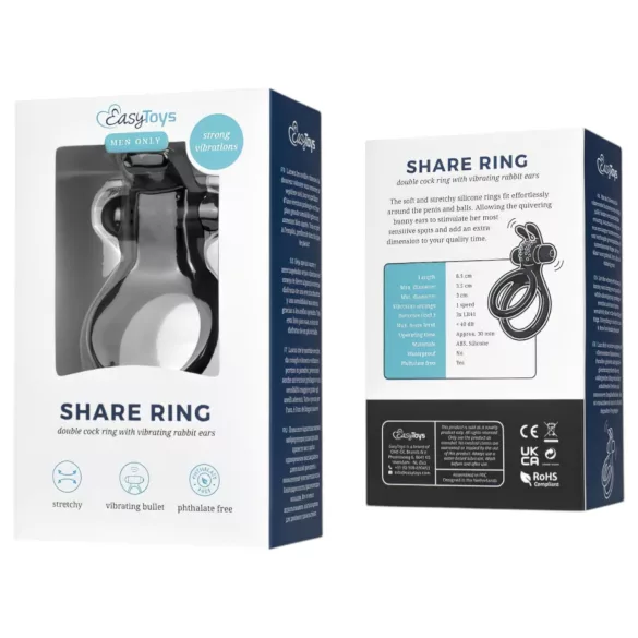 Easytoys Share Ring - vibruojantis penio ir sėklidžių žiedas - juodas