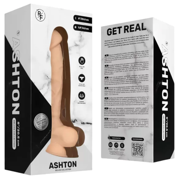 Real Fantasy Ashton - tikroviškas dildo su sėklidėmis - 20,5 cm - kūno spalva